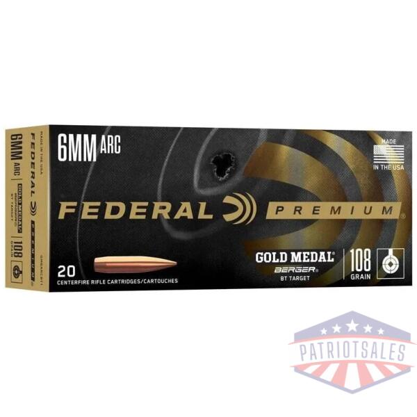 federal gold medal berger rifle ammunition 6mm arc 108gr otm 2950 fps 20/ct