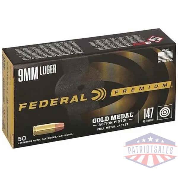 federal gold medal action pistol 9mm luger 147gr fmj 900 fps 50/ct