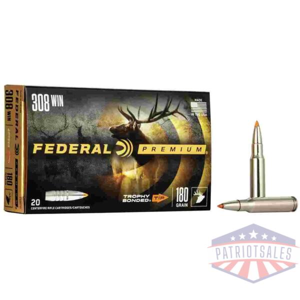federal premium vital-shok rifle ammunition .308 win 180 gr tbt 2620 fps - 20/ct