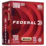 Federal Champion Training Handgun Ammunition 9mm Luger 115 gr FMJ 1125 fps 200/ct