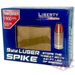 liberty spike handgun ammunition 9mm luger 55gr hp 1900 fps 20/ct