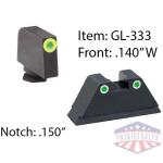 amerigo custom combination tall suppressor height set - all glock models except 42 43 / front tritium - green / front outline - lumigreen / rear trit