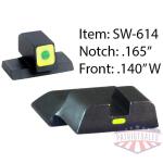 ameriglo cap tritium night sights for s&w m&p / front tritium - green / front outline - lumigreen / style - cap / rear paint bar - lumigreen