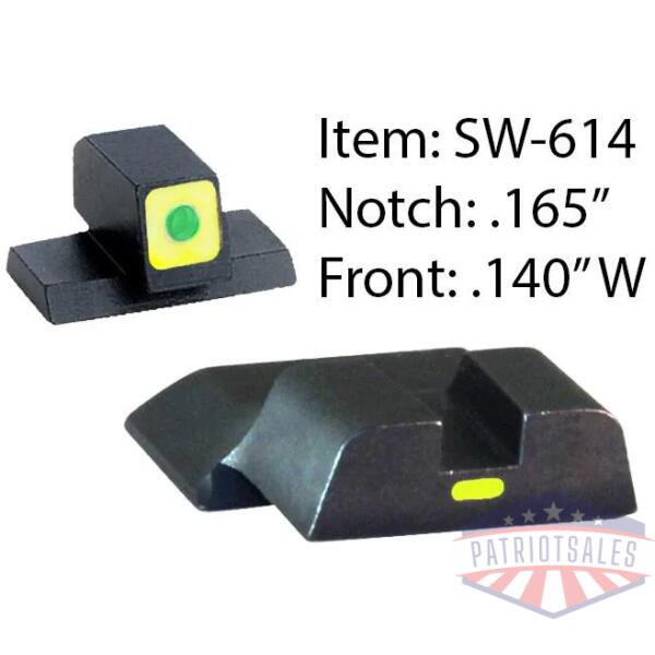 ameriglo cap tritium night sights for s&w m&p / front tritium - green / front outline - lumigreen / style - cap / rear paint bar - lumigreen
