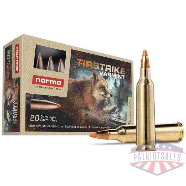 norma tipstrike rifle ammunition .22-250 rem 55gr pt 3576 fps 20/ct