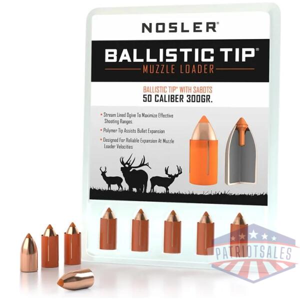 nosler ballistic tip muzzleloader bullets .50 cal .458" 300 gr spitzer 15/ct