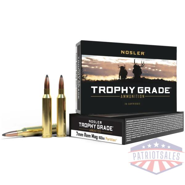 nosler ammo trophy grade rifle ammunition 7mm rem mag 160g psp 2950 fps 20/ct
