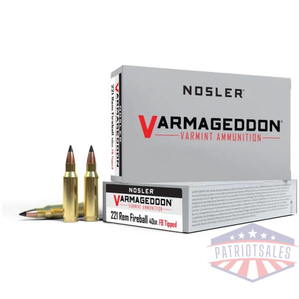 nosler varmegeddon rifle ammunition .221 rem fireball 40 gr fb tipped 3100 fps 20/ct