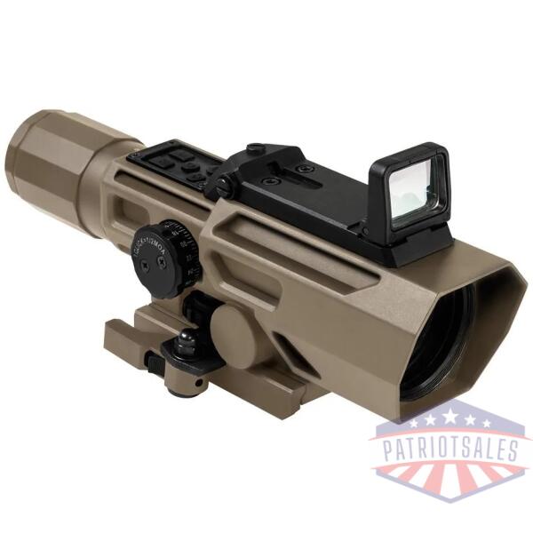 ncstar vsm ado dual optic 3-9x42mm p4 sniper rifle scope with integrated fold-down red dot optic - tan