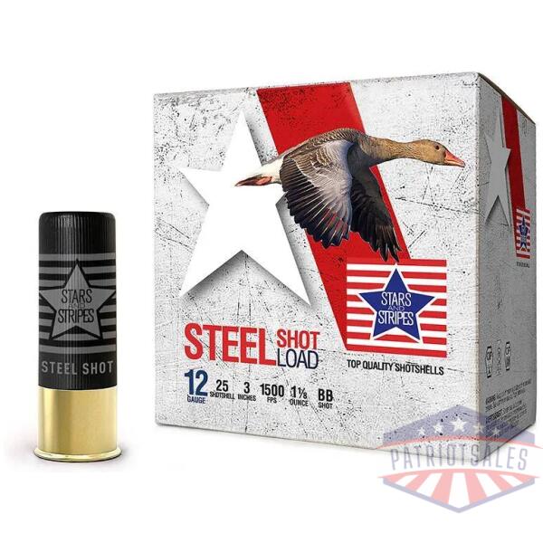 ppu stars & stripes steel shotshell 12ga 3''  1-1/8 oz 1500 fps #bb 25/ct