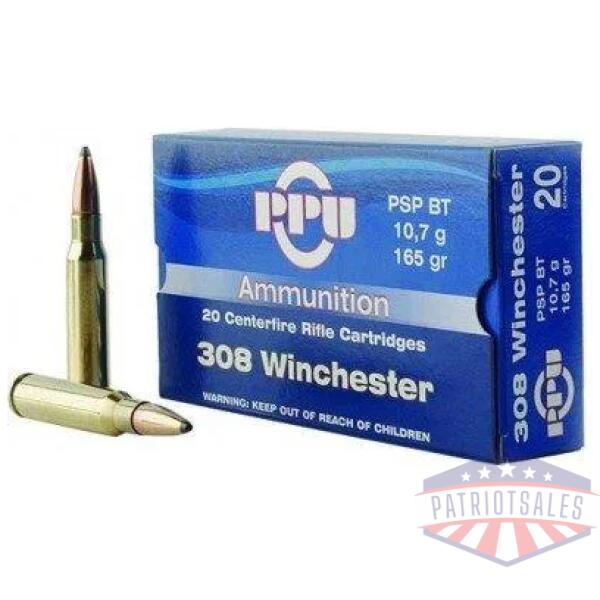 ppu rifle ammunition .308 win 165 gr pspbt 2675 fps 20/ct
