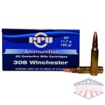 ppu rifle ammunition .308 win 180 gr sp 2454 fps 20/ct