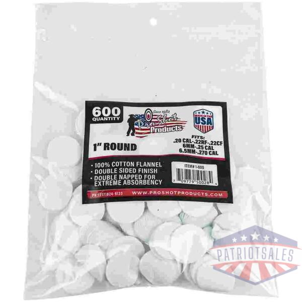pro-shot 1" round 100% cotton patches 600/ct