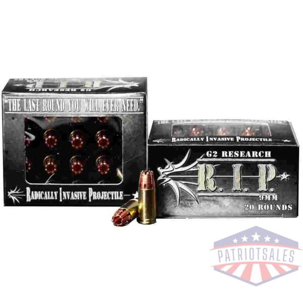 g2 research r.i.p. handgun ammunition 9mm luger 92 gr hp 1265 fps 20/box