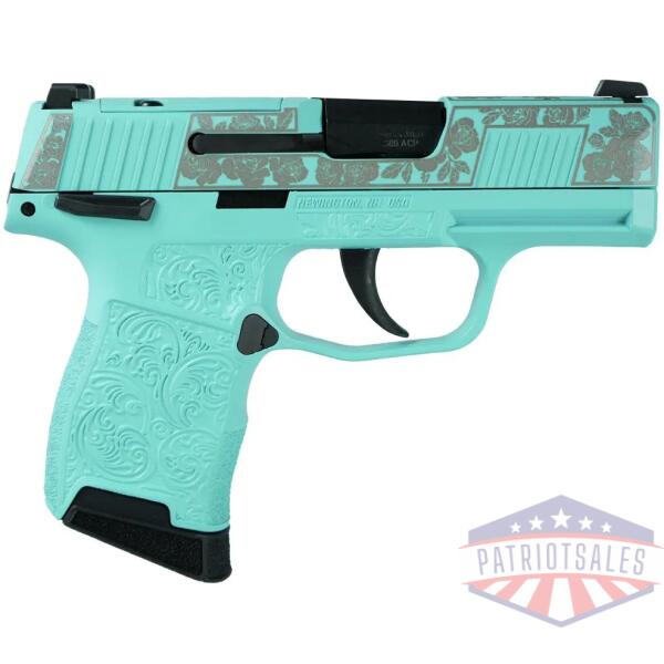 sig sauer exclusive "robin's egg blue and roses" p365-380 handgun 380 auto 10rd magazine 3.1" barrel black manual safety